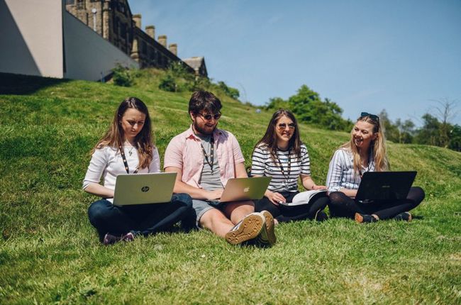 Image of students outside Bangor University